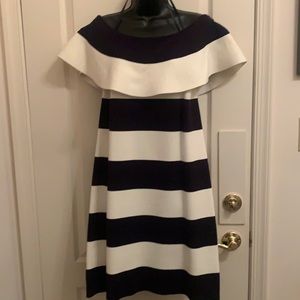 Ann Taylor off shoulder navy and white wide striped dress